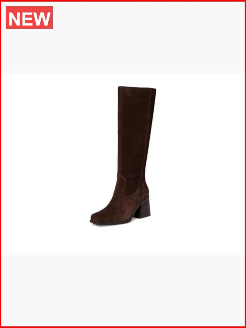 Wide Calf Stacked Heel Knee High Boot with Square Toe - Picture 2 of 7